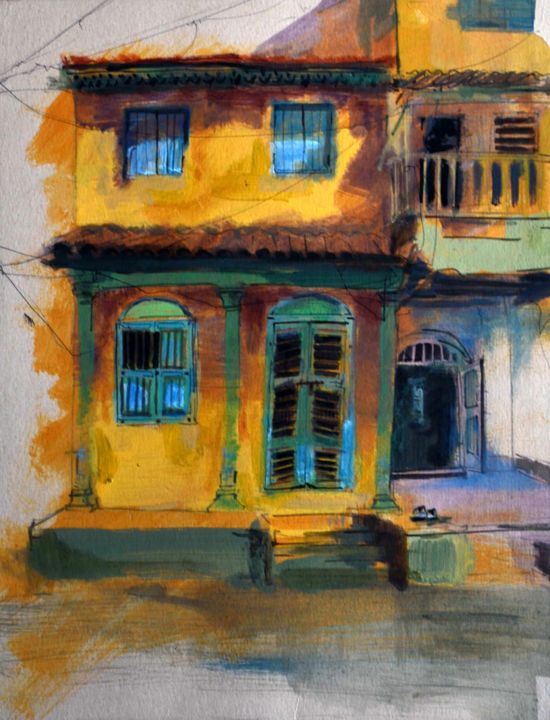 Pintura titulada "old house -2" por Saloni Kamble, Obra de arte original, Acrílico