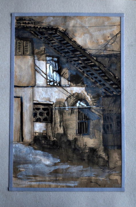 Painting titled "old house" by Saloni Kamble, Original Artwork, Watercolor