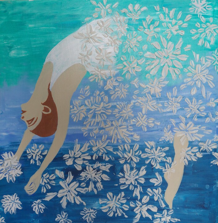 Peinture intitulée "La danseuse nageuse…" par Saloua Mercier, Œuvre d'art originale, Acrylique Monté sur Châssis en bois