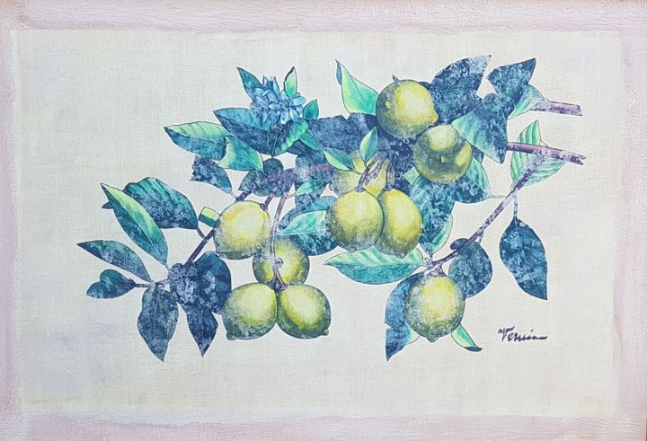 Painting titled "Limones" by Spa Pe, Original Artwork, Oil