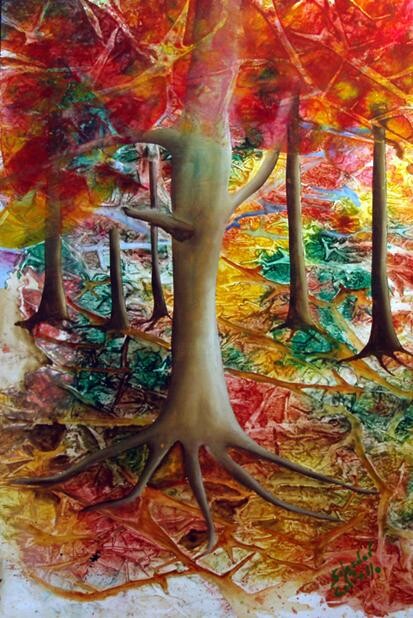 Ζωγραφική με τίτλο "bosque rojo" από Salvador Cabello, Αυθεντικά έργα τέχνης