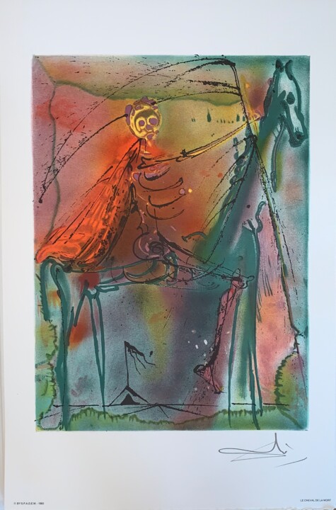 Gravures & estampes intitulée "Le Cheval De La Mort" par Salvador Dali, Œuvre d'art originale, Lithographie