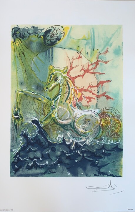 Printmaking titled "Neptune" by Salvador Dali, Original Artwork, Lithography
