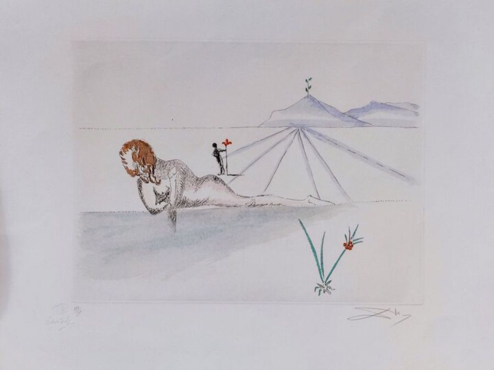 Druckgrafik mit dem Titel "Nu en perspective" von Salvador Dali, Original-Kunstwerk, Radierung