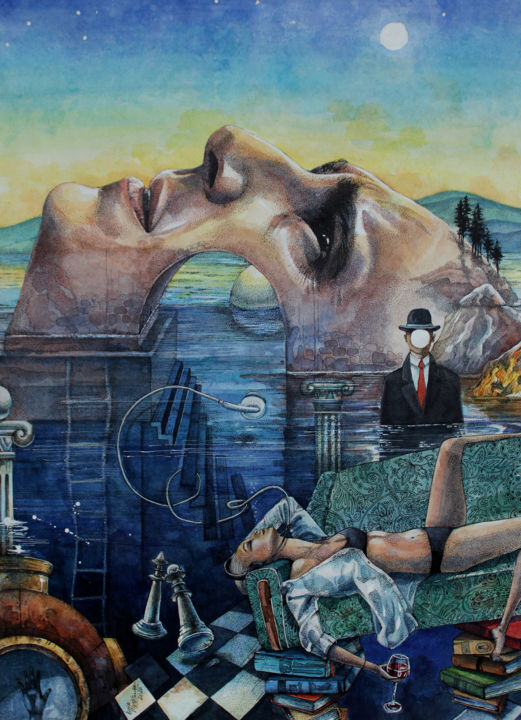 Картина под названием "Полное погружение" - Ксения Маштакова, Подлинное произведение искусства, Акварель