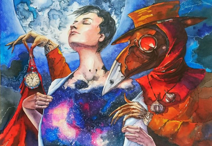 Картина под названием "Космос неизлечим" - Ксения Маштакова, Подлинное произведение искусства, Акварель