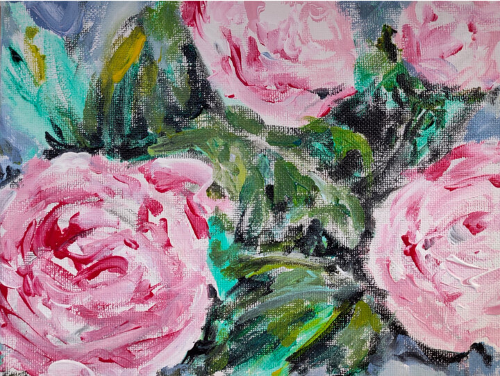 Painting titled "Peonias 004" by Salvador J. Suárez Martín, Original Artwork, Acrylic