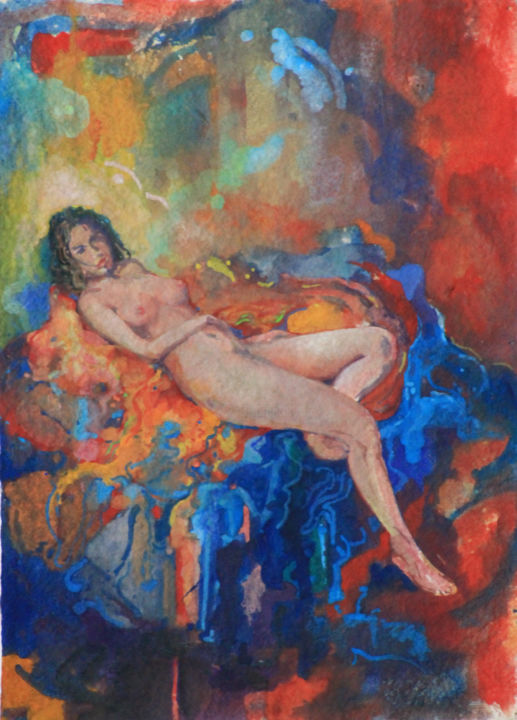 Pintura titulada "Desnudo 0II" por Salvador Velarde, Obra de arte original, Acuarela