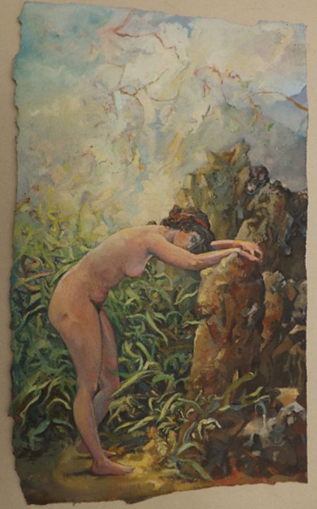 Painting titled "Desnudo V" by Salvador Velarde, Original Artwork, Oil