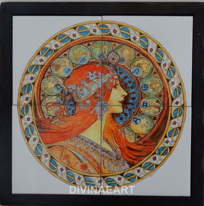 Painting titled "Woman with zodiac s…" by Salart, Original Artwork, Other