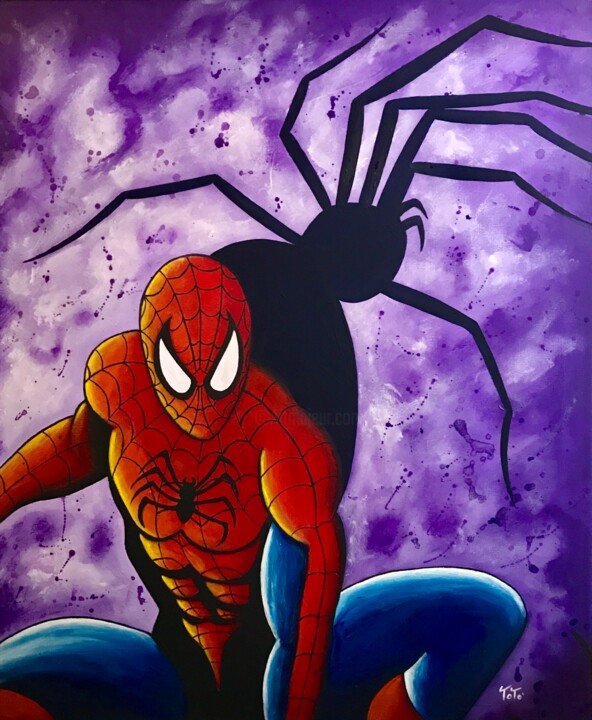 Painting titled "SPIDERMAN" by Salvatore Petrucino, Original Artwork, Acrylic Mounted on Wood Stretcher frame