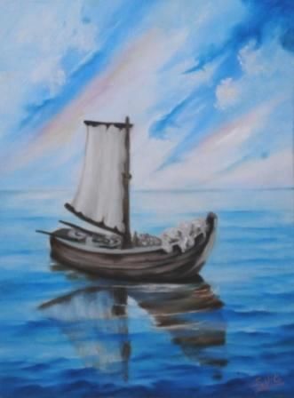 Pittura intitolato "Marina - olio su te…" da Salvatore Vito, Opera d'arte originale, Olio