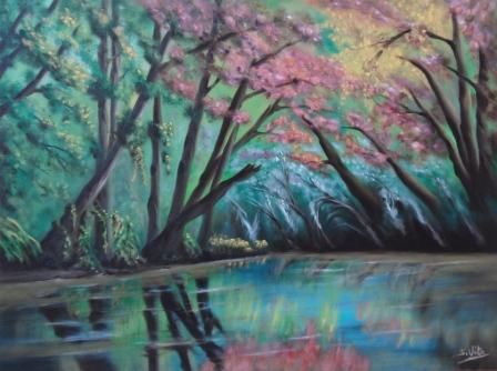 Painting titled "Volturno d'autunno" by Salvatore Vito, Original Artwork, Oil