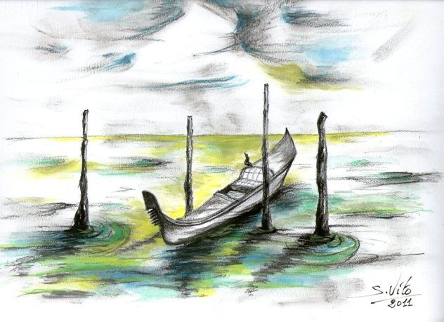 Pintura intitulada "Gondola" por Salvatore Vito, Obras de arte originais, Óleo