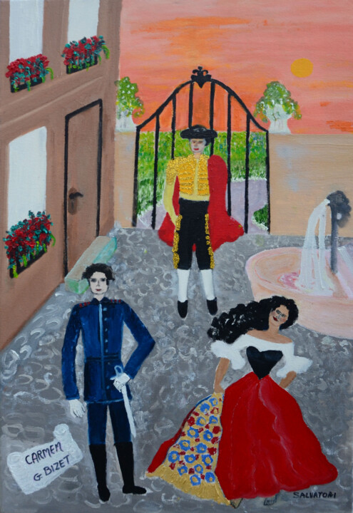Картина под названием "Carmen" - Salvatori, Подлинное произведение искусства, Масло Установлен на Деревянная рама для носилок
