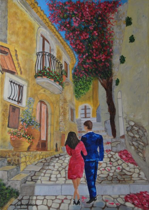 Painting titled "Passeggiando a Forz…" by Salvo Distefano, Original Artwork, Oil