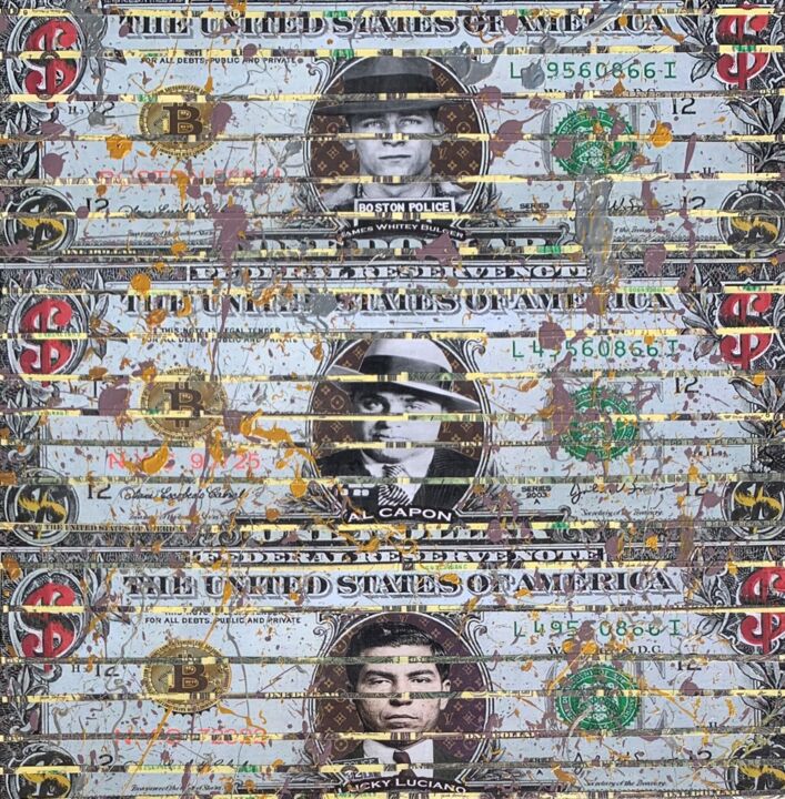 Collages intitolato "Money Caïd" da Sam Cast, Opera d'arte originale, Acrilico