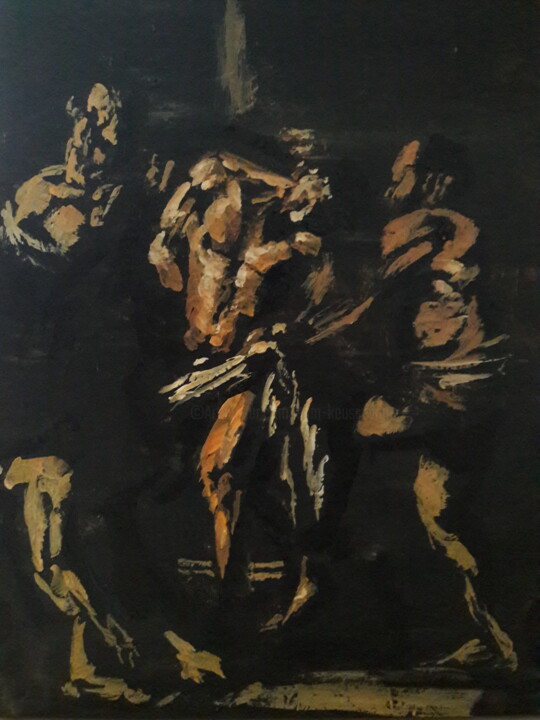 Schilderij getiteld "Le Caravage étude.." door Sam Keusseyan Gladiateur, Origineel Kunstwerk, Acryl