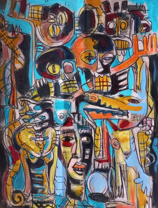Pittura intitolato "" le droit de vivre…" da Sam Keusseyan Gladiateur, Opera d'arte originale, Acrilico
