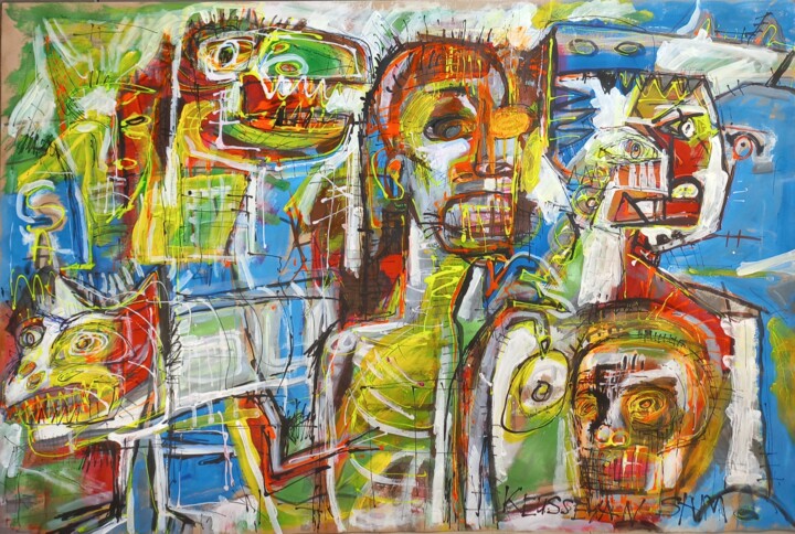 Painting titled "" le jour bleue com…" by Sam Keusseyan Gladiateur, Original Artwork, Acrylic