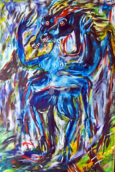 Painting titled "le cheval fou" by Sam Massaaf, Original Artwork, Acrylic