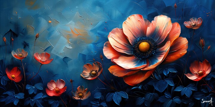 Digital Arts titled "Red Flowers" by Samael, Original Artwork, Digital Painting