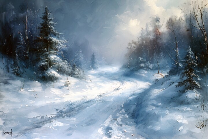 Digital Arts titled "Winter Road" by Samael, Original Artwork, Digital Painting