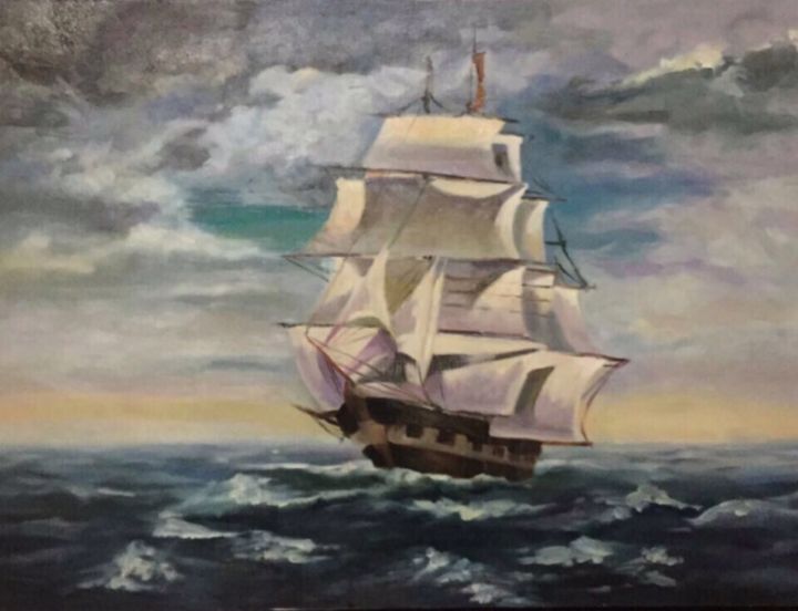 Pittura intitolato "sailing ship" da Samaneh Aminifar, Opera d'arte originale, Olio