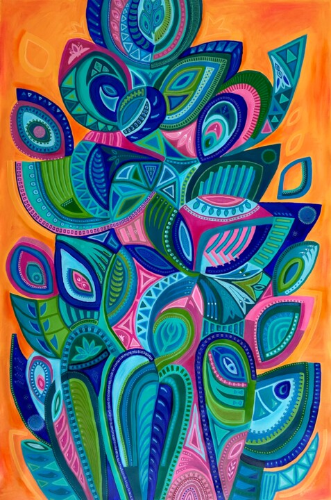 Pintura intitulada "Connecting Leaves" por Samantha Malone, Obras de arte originais, Acrílico