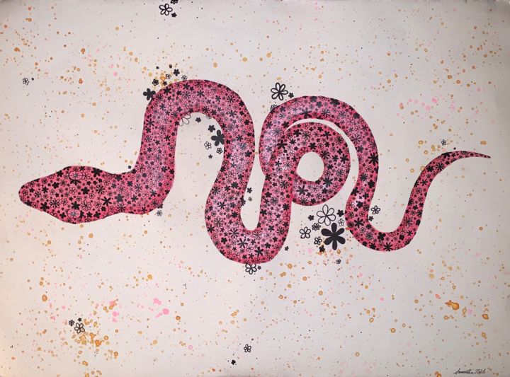 Painting titled "Floral Serpent" by Samantha Noel, Original Artwork, Watercolor