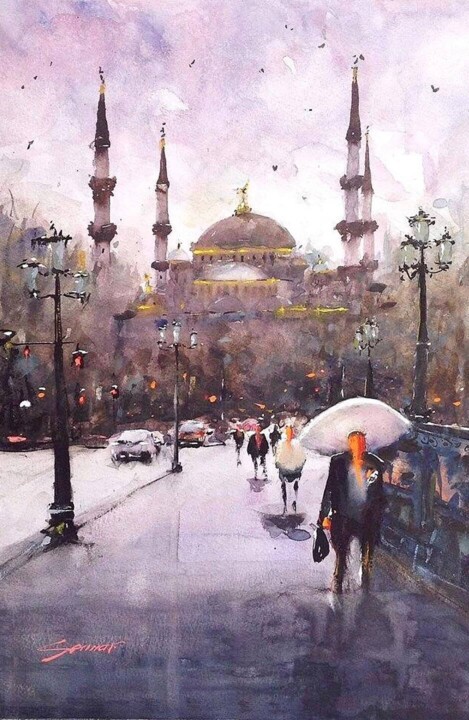 Painting titled "Istanbul#1" by Samar Alzaidy, Original Artwork, Watercolor