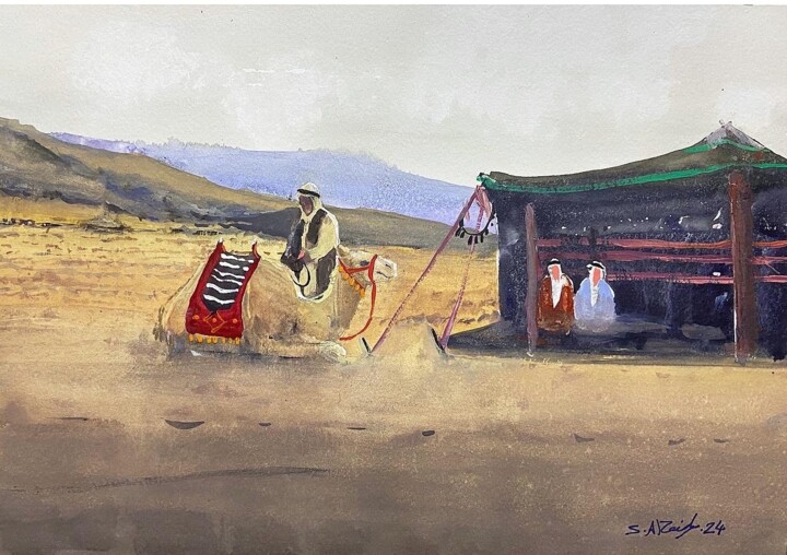 Schilderij getiteld "The Bedouin" door Samar Alzaidy, Origineel Kunstwerk, Aquarel