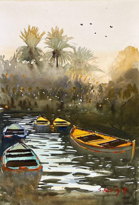 Malerei mit dem Titel "Iraq landscape" von Samar Alzaidy, Original-Kunstwerk, Aquarell