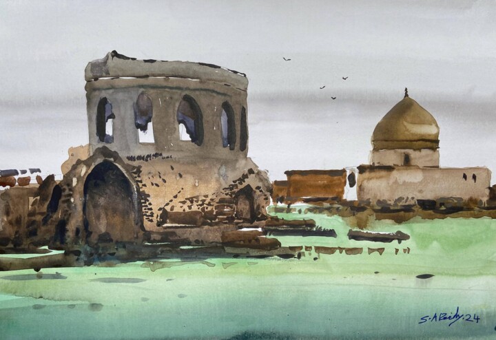 Painting titled "Ancient ruins" by Samar Alzaidy, Original Artwork, Watercolor