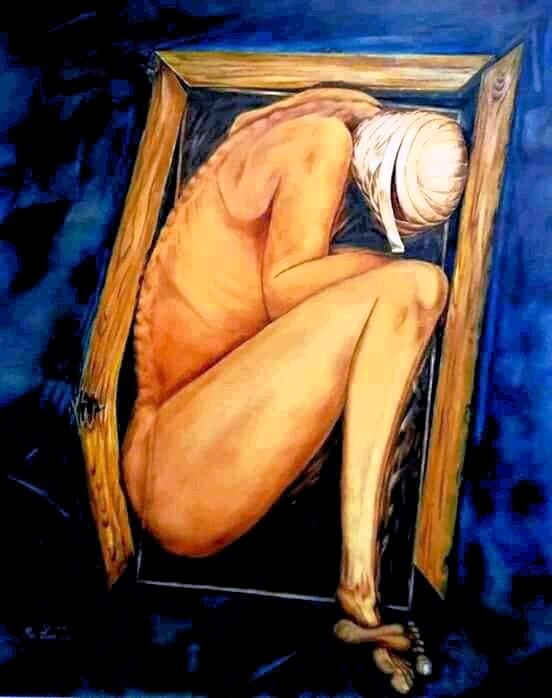 Painting titled "fuga-di-un-dipinto-…" by Samer Kassem, Original Artwork, Oil