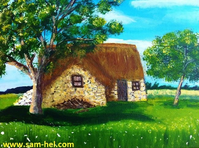 Peinture intitulée "Stone House" par Sam Hel, Œuvre d'art originale