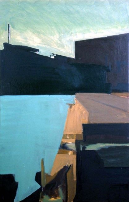 Peinture intitulée "Backstreet in aqua…" par Samuel Hughes, Œuvre d'art originale