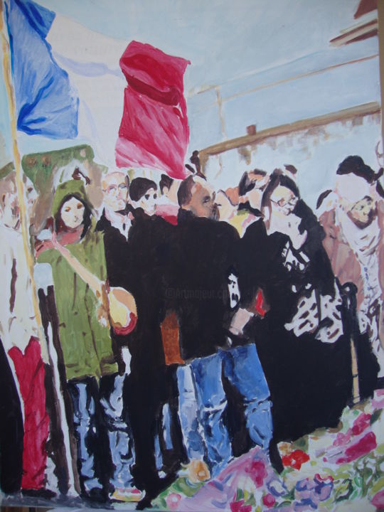 Painting titled "HOMMAGE AUX VICTIMES" by Guidjali, Original Artwork, Acrylic