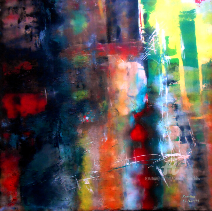 Painting titled "Intervalle.jpg" by Samiha El Harchi (Sam), Original Artwork, Pigments Mounted on Wood Stretcher frame