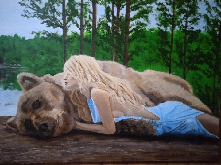 "Маша и медведь" başlıklı Tablo Шамиль Почтарев tarafından, Orijinal sanat, Akrilik