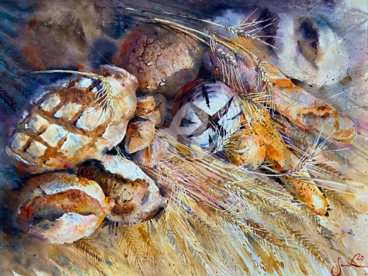 Peinture intitulée "Bread" par Samira Yanushkova, Œuvre d'art originale, Aquarelle