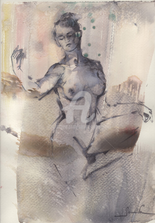 Drawing titled "BEAUTIFUL NAKED GIR…" by Samira Yanushkova, Original Artwork, Watercolor