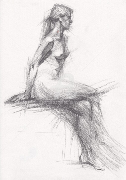 Dibujo titulada "Nude art drawing Ju…" por Samira Yanushkova, Obra de arte original, Grafito