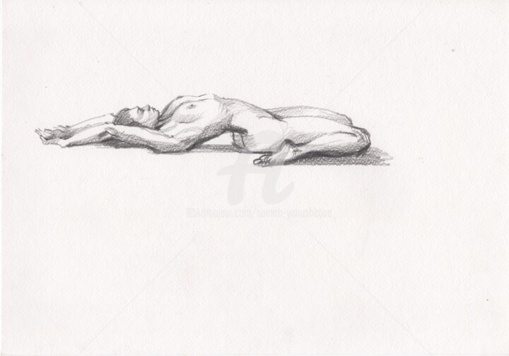 Σχέδιο με τίτλο "Nude yoga art" από Samira Yanushkova, Αυθεντικά έργα τέχνης, Γραφίτης