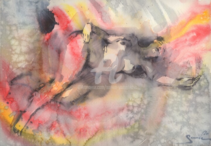 Dibujo titulada "Colorful Abstract N…" por Samira Yanushkova, Obra de arte original, Acuarela