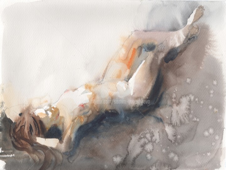 Painting titled "Nude ART Watercolor" by Samira Yanushkova, Original Artwork, Watercolor