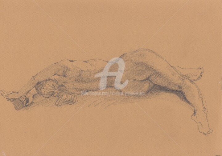 Dibujo titulada "Nude art #381" por Samira Yanushkova, Obra de arte original, Lápiz
