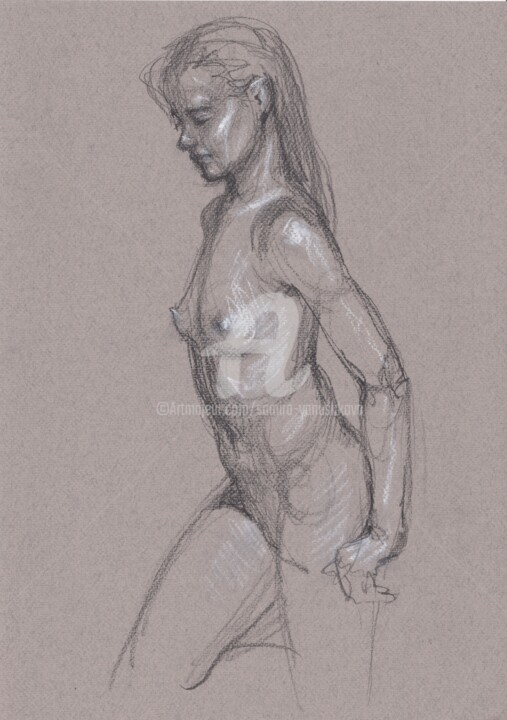 Рисунок под названием "Nude art #528" - Samira Yanushkova, Подлинное произведение искусства, Карандаш