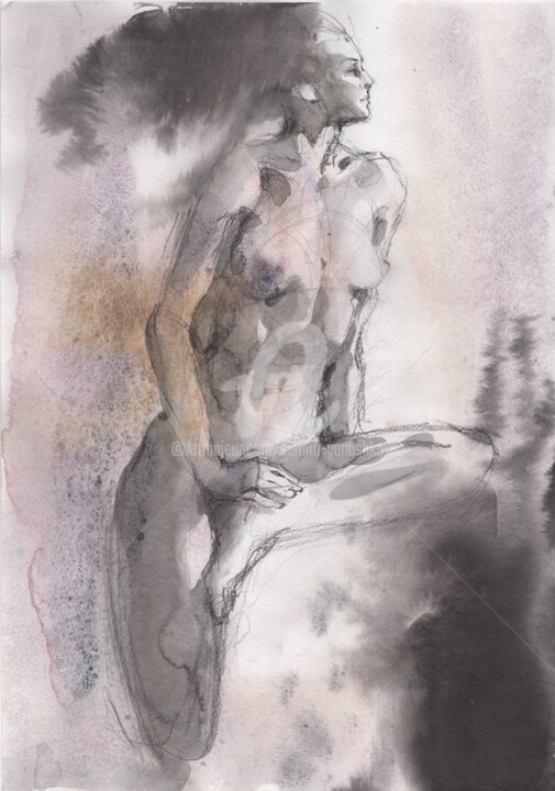 Рисунок под названием "Nude art 2021/11/1" - Samira Yanushkova, Подлинное произведение искусства, Древесный уголь