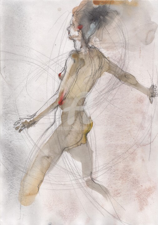 Рисунок под названием "Sensual sketch of a…" - Samira Yanushkova, Подлинное произведение искусства, Акварель